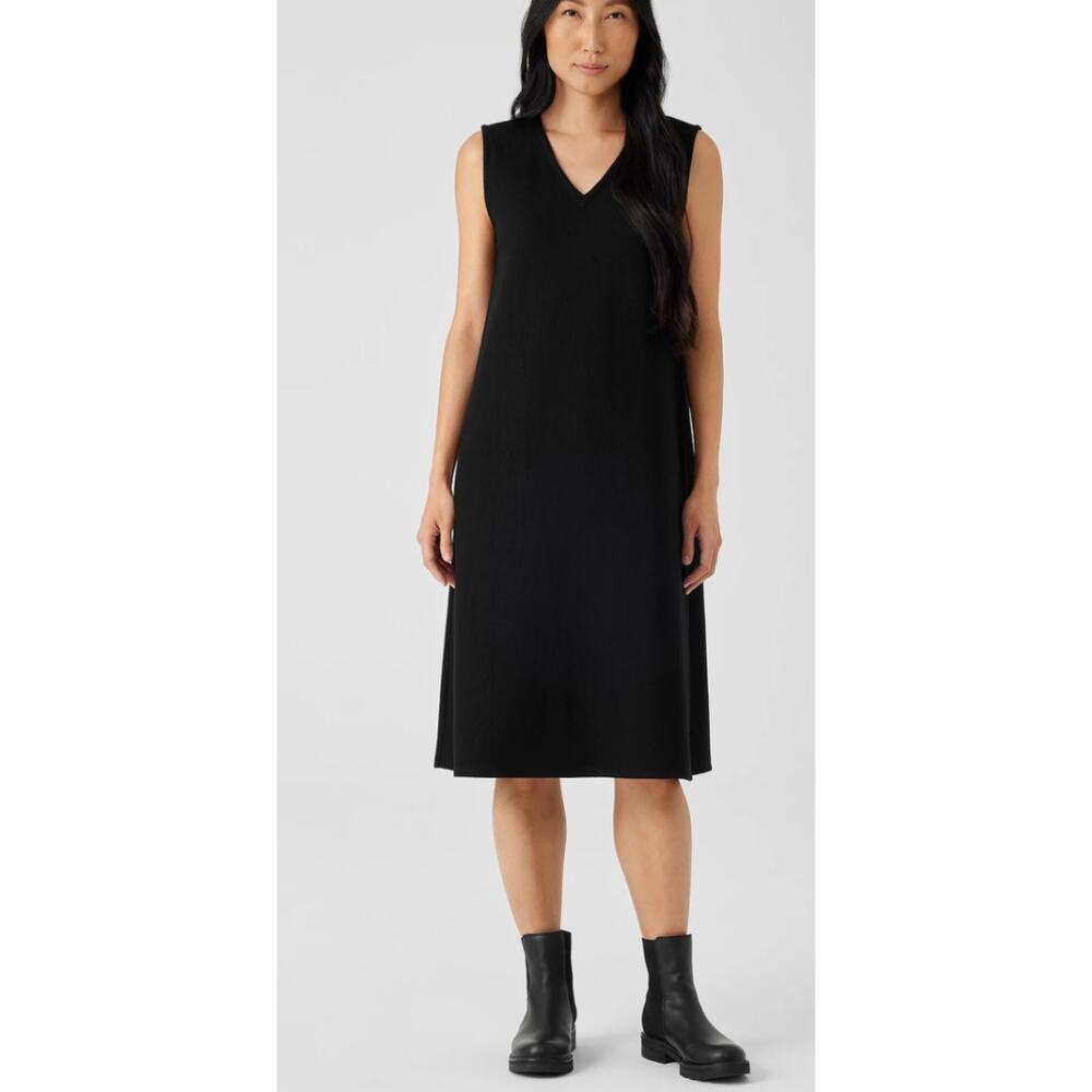 NWOT Eileen Fisher Boiled Wool Jersey V-Neck Dress Small